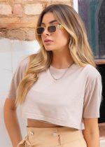 cropped t-shirt feminina promoçao tendencia marrom