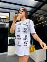T-shirt feminina signos tendência oversized, barata e de qualidade perfeita para looks estilosos.