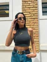 Cropped Feminino Cinza Chumbo Nadador Canelado Rê