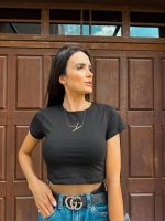 T-shirt Feminina 100% Algodão Baby Lisa Tendência Preta