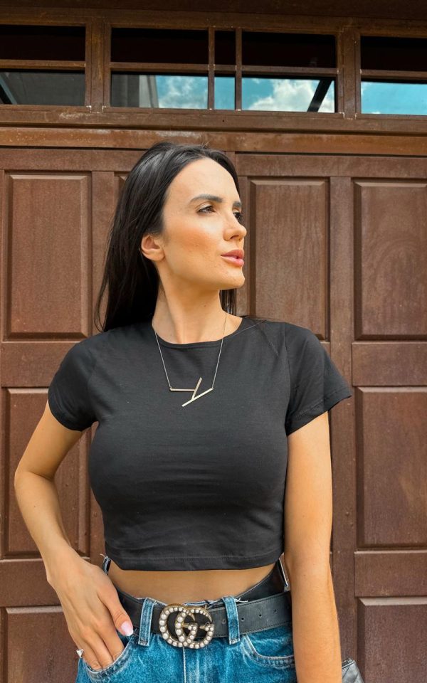 T-shirt Feminina 100% Algodão Baby Lisa Tendência Preta