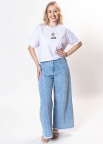Cropped Feminino 100% Algodão Estampa Signo Leão Branco