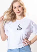 Cropped Feminino 100% Algodão Estampa Signo Leão Branco