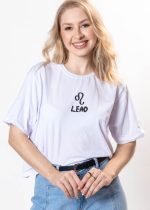 Cropped Feminino 100% Algodão Estampa Signo Leão Branco