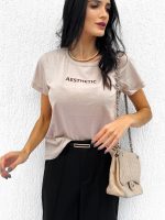 T-shirt Feminina Babylook 100% Algodão Aesthetic Bege
