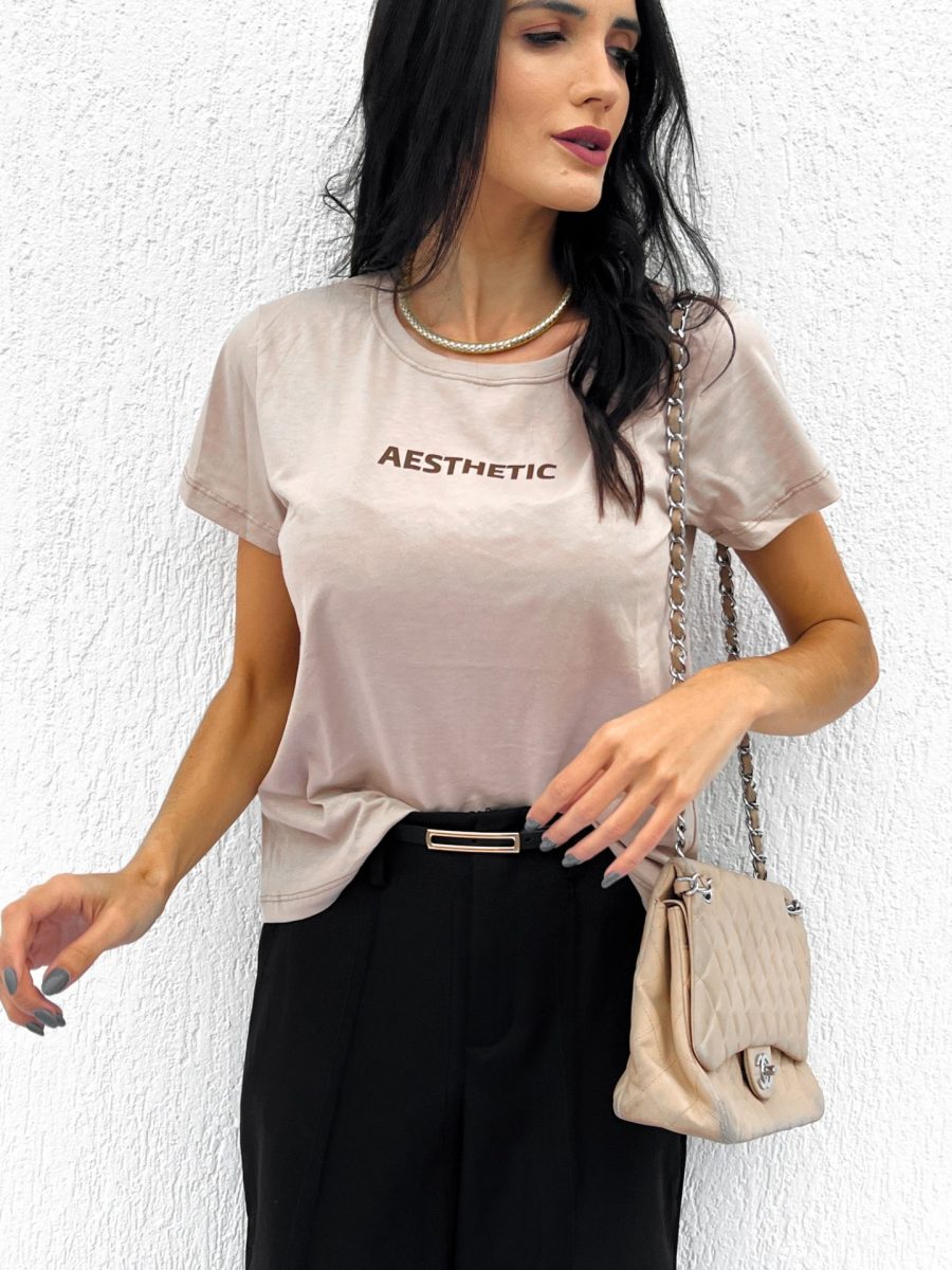T-shirt Feminina Babylook 100% Algodão Aesthetic Bege