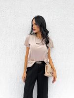 T-shirt Feminina Babylook 100% Algodão Aesthetic Bege