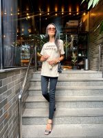 T-shirt Feminina 100% Algodão Bonjour Cinza