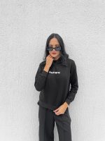 Moletom Feminino Liso com Capuz Tendência Estampa Aestheric Preto