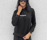 Moletom Feminino Liso com Capuz Tendência Estampa Aestheric Preto