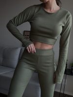 Conjunto Feminino Nervuras Canelado Tendência Georgia Verde Pistache