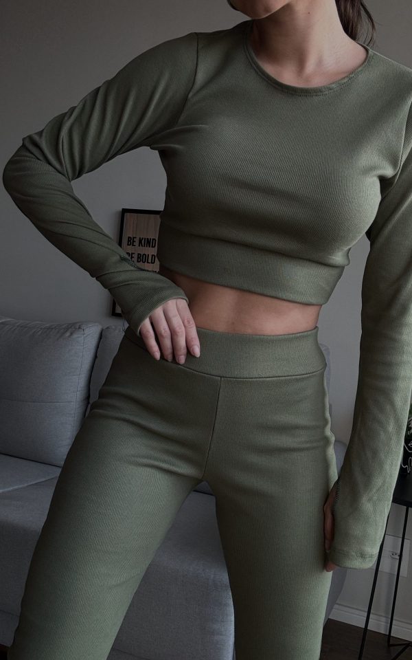 Conjunto Feminino Nervuras Canelado Tendência Georgia Verde Pistache