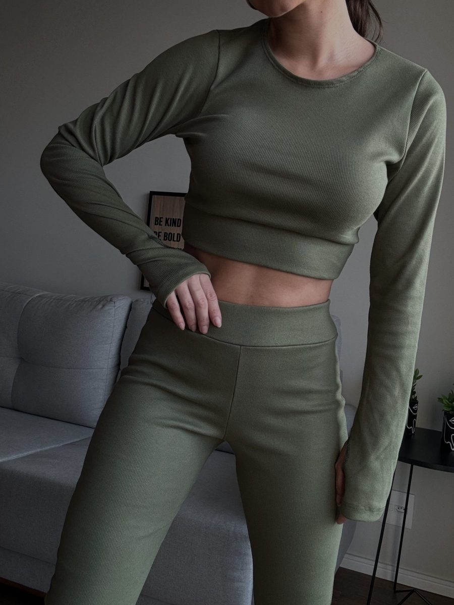 Conjunto Feminino Nervuras Canelado Tendência Georgia Verde Pistache