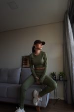 Conjunto Feminino Nervuras Canelado Tendência Georgia Verde Pistache