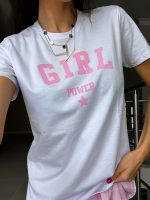 tshirt feminina mulher girl power estampa rosa bebe
