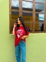 T-shirt Feminina 100% Algodão Estampa Champagne Cereja