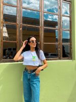 Cropped Basic 100% Algodão Estampa Freshly Squeezed Branca
