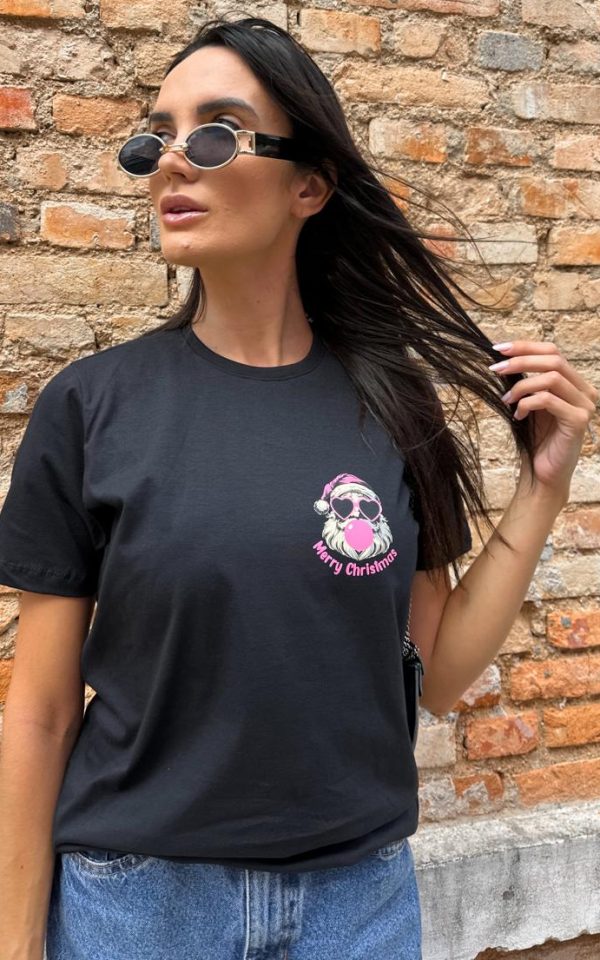 T-shirt Feminina 100% Algodão Estampa Natal Preto