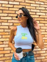 Cropped Feminino Nadador 100% Algodão Estampa Freeshily squeezed Branca