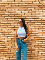 Cropped Feminino Nadador 100% Algodão Estampa Freeshily squeezed Branca