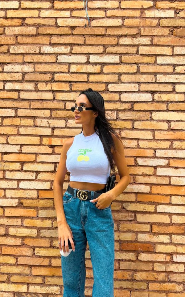 Cropped Feminino Nadador 100% Algodão Estampa Freeshily squeezed Branca