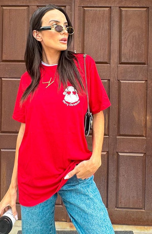 T-shirt Feminina 100% Algodão Estampa Natal Vermelho