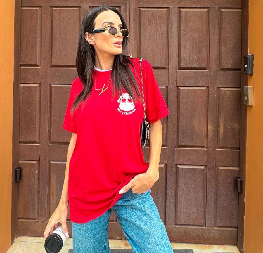 T-shirt Feminina 100% Algodão Estampa Natal Vermelho