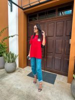 T-shirt Feminina 100% Algodão Estampa Natal Vermelho