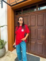 T-shirt Feminina 100% Algodão Estampa Natal Vermelho