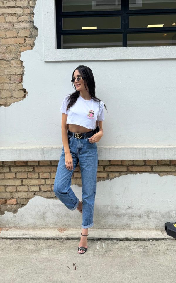 Cropped Basic 100% Algodão Estampa Natal Branco
