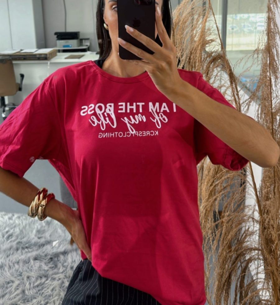tshirt feminina cereja i am the boss off my life tendencia minimalista fio 30.1 penteado